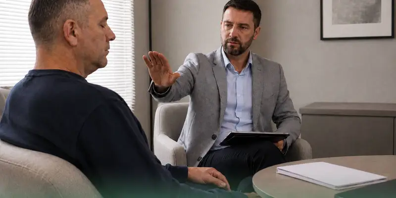 Врач-гипнолог в Воскресенске проводит сеанс лечения алкоголизма гипнозом.